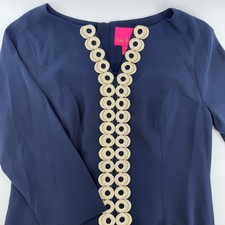 Lilly Pulitzer Breakers Dress True Navy Gold Corded Applique Shift 8 NEW picture
