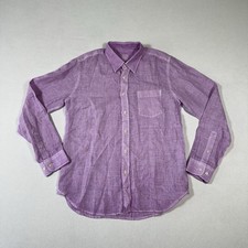 120% Lino Button Up Linen Long Sleeve Collared Men's Shirt Size Large Purple picture