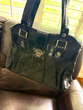 Versace Black Quilted Tote Bag Silver Hardware Zip Closure Double Handles picture