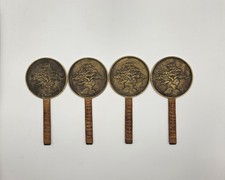Antique Japanese Bronze Mirror Set 4pc Edo Signed Fujiwara Bonsai Kagami 7
