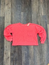 aerie Oversized Waffle Knit Long Sleeve Top Neon Coral Pink XS NWT picture