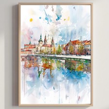 Lodz Old Town Poland Watercolor Print: Polish Travel Art Poster picture