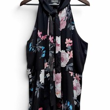 NWT City Chic Precious Floral Scarf Tie Neck Top Plus Size 18 Black picture
