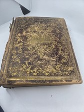 1854 Antique Holy Bible John B Perry Philadelphia Illustrated Leather As-Is picture