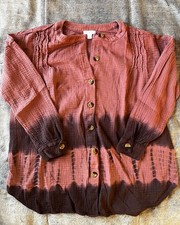 Pure Jill Dip Dye Gauze Tunic Shirt Size S Petite Pink Brown picture