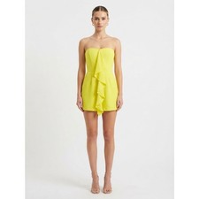 BCBGMAXAZRIA Runway Women Yellow Mina Dress Size 0 Strapless Ruffle Cocktail picture