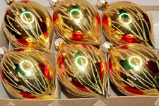 Lot Vintage Blown Glass Glittered GOLD DROP Christmas Ornaments Germany picture