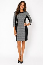 H&M Women’s Black & White Houndstooth Colorblock Sheath Dress – Size 8 picture