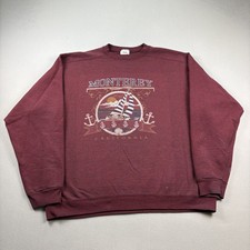 Vintage Monterey California Sweatshirt Mens XL Red Fleece Crewneck Sailing Boat picture