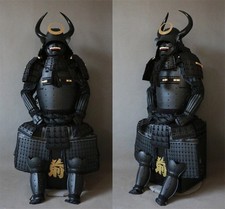 Japanese Matte Black Samurai Armor Bull Horn Warring States Full Body Wearable picture