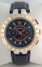 Versace V-Race Dual Time Black Dial With Date Leather Band SS Case Men's Watch picture