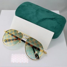 Gucci GG1220S 004 59mm Men's Aviator Sunglasses Gold with Green GG Logo Lens picture