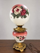 Antique Success Floral Glass Banquet Parlor Oil Lamp Electrified Victorian 1900c picture
