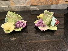 Vintage Royal C Porcelain Fruit Candle Holders Pair Grapes Leaves Taiwan 48877 picture