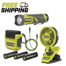 Ryobi Essentials W/Compact light, 3-port chg/power pack, fan, Knife & Gift🎁) picture