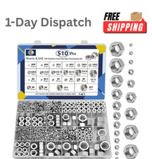 .ZQZ 510 Pcs SAE and Metric Stainless Steel Hex Nut Assortment Kit picture