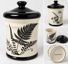 Potters Studio Black & White Botanical Fern Floral Ceramic Canister w/Lid New picture
