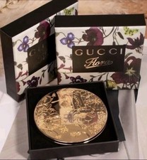 NWT Gucci Flora Round Folding Compact Mirror Floral Gold Metal w/ Box picture