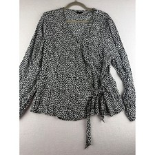 Talbots Petite XL Wrap Top Black White Abstract Pebble Print Long Sleeve Viscose picture