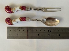 Antique German 800 Solid Silver & Porcelain Hors D'oeuvre Serving Set Mau C.1900 picture