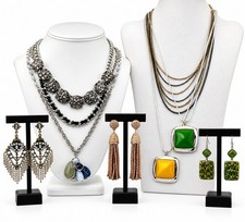 Lane Bryant Jewelry Statement Necklace Earrings Lot Rhinestone Tassel 9 Pc picture