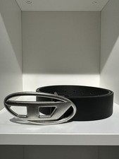 Diesel Belt Black with Silver Oval D Logo Buckle Unisex Streetwear Y2K New picture
