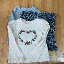 Lot of 3 Baby Gap Toddler Girls Long Sleeve Tops Shirts Size 3T Floral Grey picture