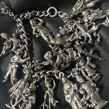 Vintage Sterling Silver Heavy Charm Bracelet 115g Tommy Gun FIRENZE Hamlet 19 picture
