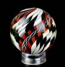 Bryan Trillas Glass Marble/Filigree 14 Cane Pattern/UV/B&W with Red/1.0-1.1in picture