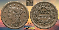 1851/81 Overdate Braided Hair Large Cent, N-3, Very Fine Condition, Copper C8795 picture