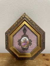 Vintage Limoges Porcelain Cameo Courting Couple Plaque Framed Wall Art picture